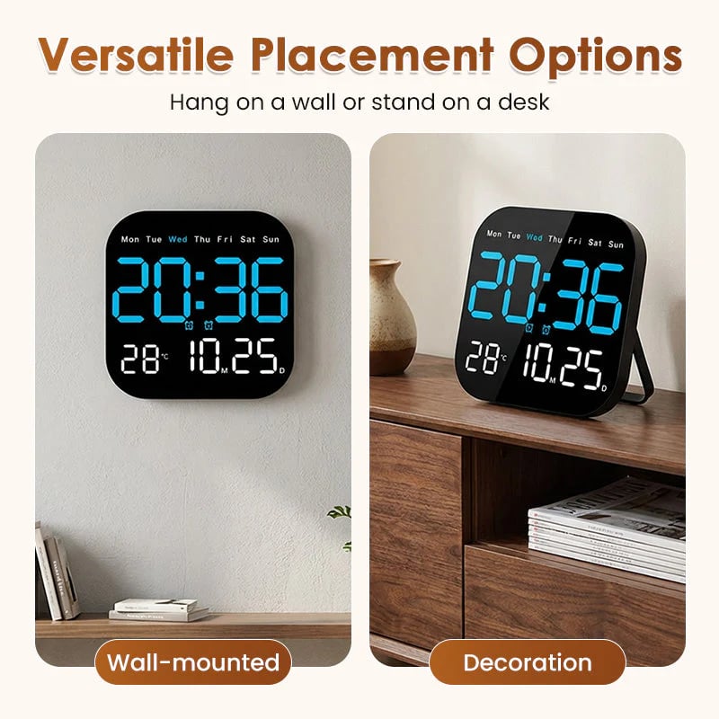 ⏰ Modern Multifunctional Digital Clock ✅ Remote Control Adjustable Brightness | Wall Mount/Desk Stand Clock with Date & Temperature