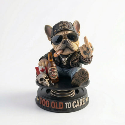 "Too Old To Care" Hardcore Frenchie Dashboard Bobblehead😎 - Rebellious Bulldog Car Decor