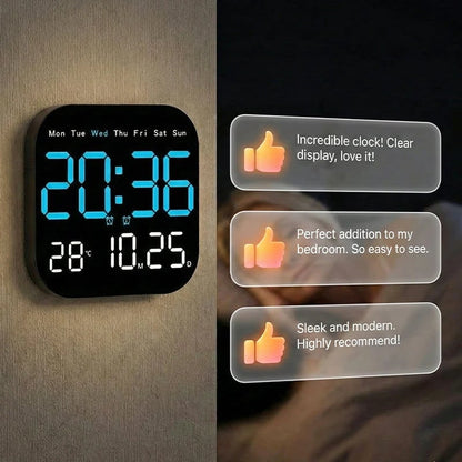 ⏰ Modern Multifunctional Digital Clock ✅ Remote Control Adjustable Brightness | Wall Mount/Desk Stand Clock with Date & Temperature