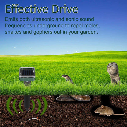 Upgraded 7000ft🔥Solar Power Ultrasonic Gopher Mice Mole Pest Snake Repellent