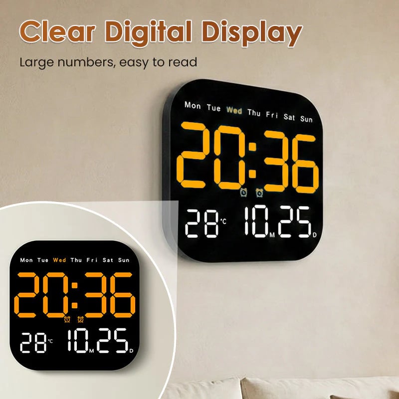 ⏰ Modern Multifunctional Digital Clock ✅ Remote Control Adjustable Brightness | Wall Mount/Desk Stand Clock with Date & Temperature