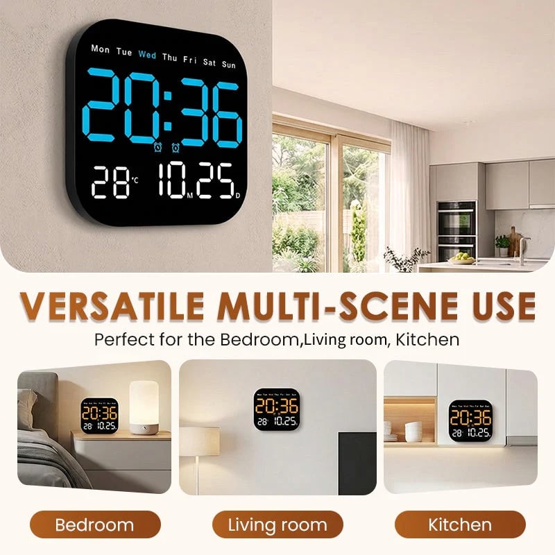 ⏰ Modern Multifunctional Digital Clock ✅ Remote Control Adjustable Brightness | Wall Mount/Desk Stand Clock with Date & Temperature