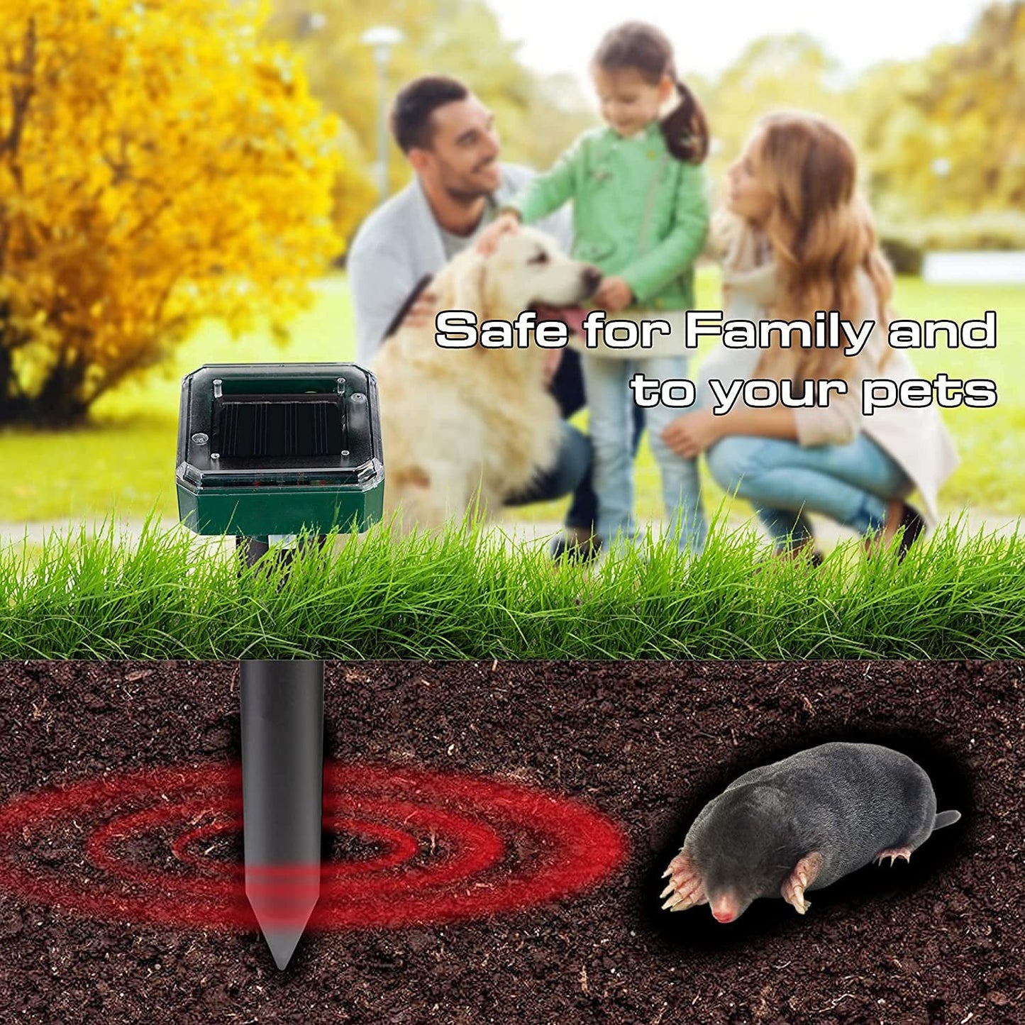 Upgraded 7000ft🔥Solar Power Ultrasonic Gopher Mice Mole Pest Snake Repellent