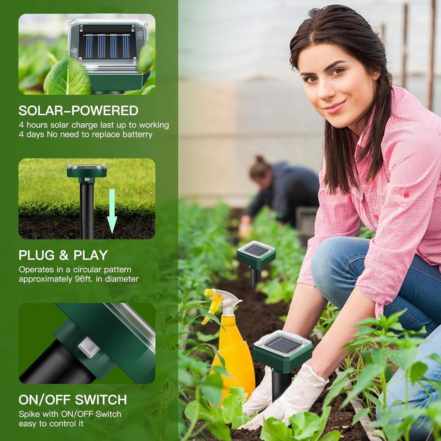 Upgraded 7000ft🔥Solar Power Ultrasonic Gopher Mice Mole Pest Snake Repellent