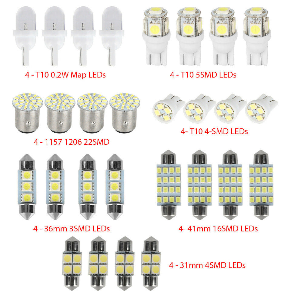 🚗LED Car Lighting Kit: Includes roof lights, T10 parking lights, dual-tip reading lights, license plate lights, and interior lights