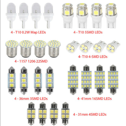 🚗LED Car Lighting Kit: Includes roof lights, T10 parking lights, dual-tip reading lights, license plate lights, and interior lights