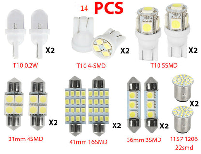 🚗LED Car Lighting Kit: Includes roof lights, T10 parking lights, dual-tip reading lights, license plate lights, and interior lights