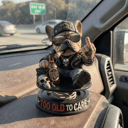 "Too Old To Care" Hardcore Frenchie Dashboard Bobblehead😎 - Rebellious Bulldog Car Decor