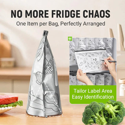 Reusable Aluminum Foil Sealed Fresh Keeping Bags, Double Zipper Leakproof Moisture Proof Food Storage Pouch for Fridge Freezer Meat Vegetable