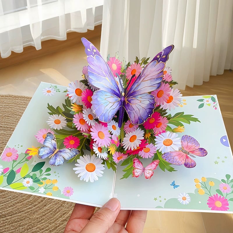 💟Mother's Day Sale🦋 Vibrant 3D  Butterfly & Daisy Pop-Up Greeting Card