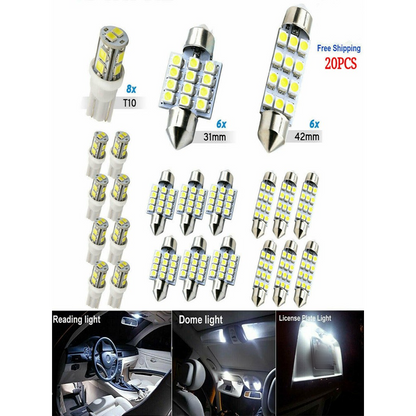 🚗LED Car Lighting Kit: Includes roof lights, T10 parking lights, dual-tip reading lights, license plate lights, and interior lights